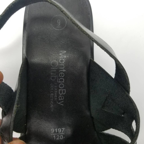 Montego Bay Club Womens Slingback Sandals Black Leather Buckle 9 - Picture 8 of 9
